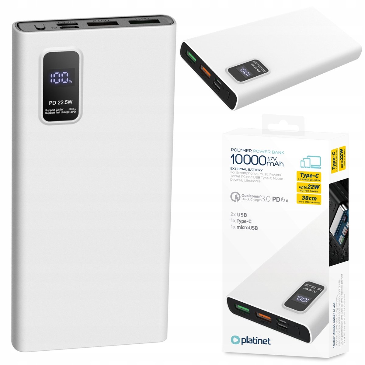 POWER BANK 10000mAh Polymer PD 3.0 QC 3.0 LED
