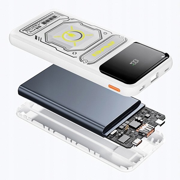 AWEI PowerBank z wbudowanym kablem Lightning/USB-C P77K 10000mAh czarny/bla