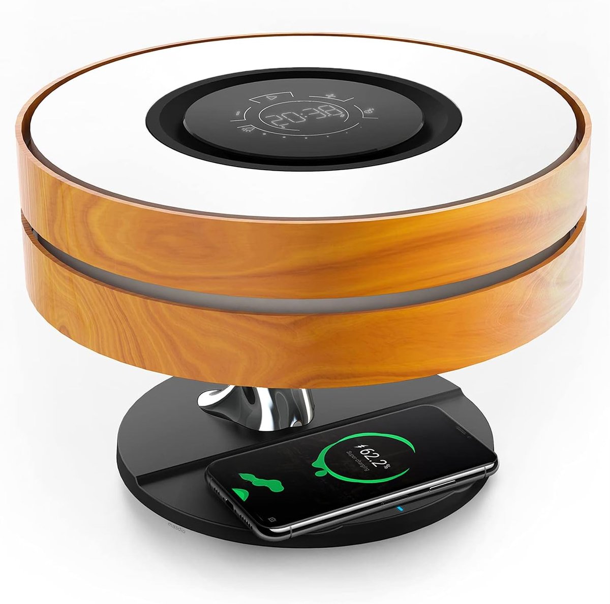 Lampa Nocna Biurkowa Głośnik Bluetooth Ładowarka Bezprzewodowa 10W Brązowa