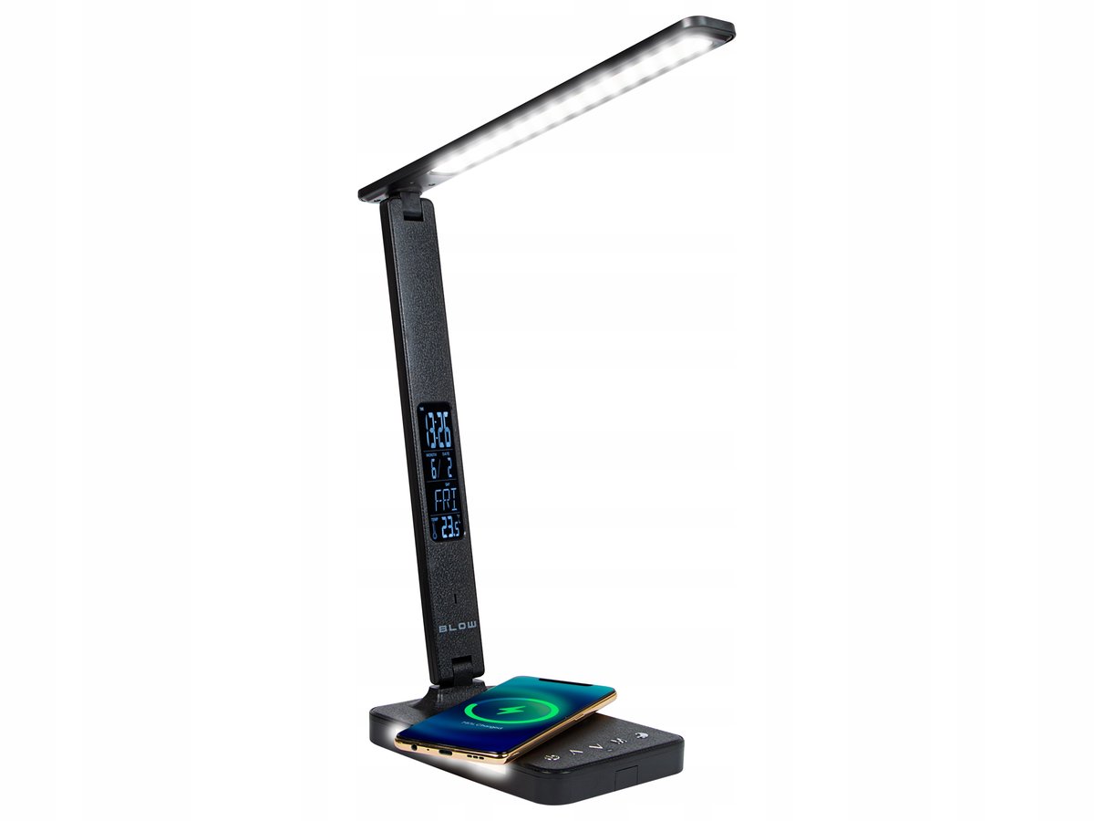 LAMPKA NOCNA NA BIURKO BIURKOWA KREŚLARSKA ZEGAR BUDZIK INDUKCJA QI 10W