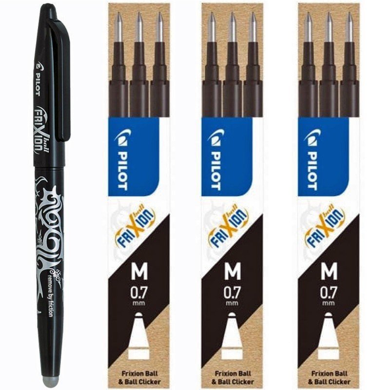 Pilot  Pióro kulkowe ścieralne FRIXION Czarne + Wkłady 0,7mm 9szt