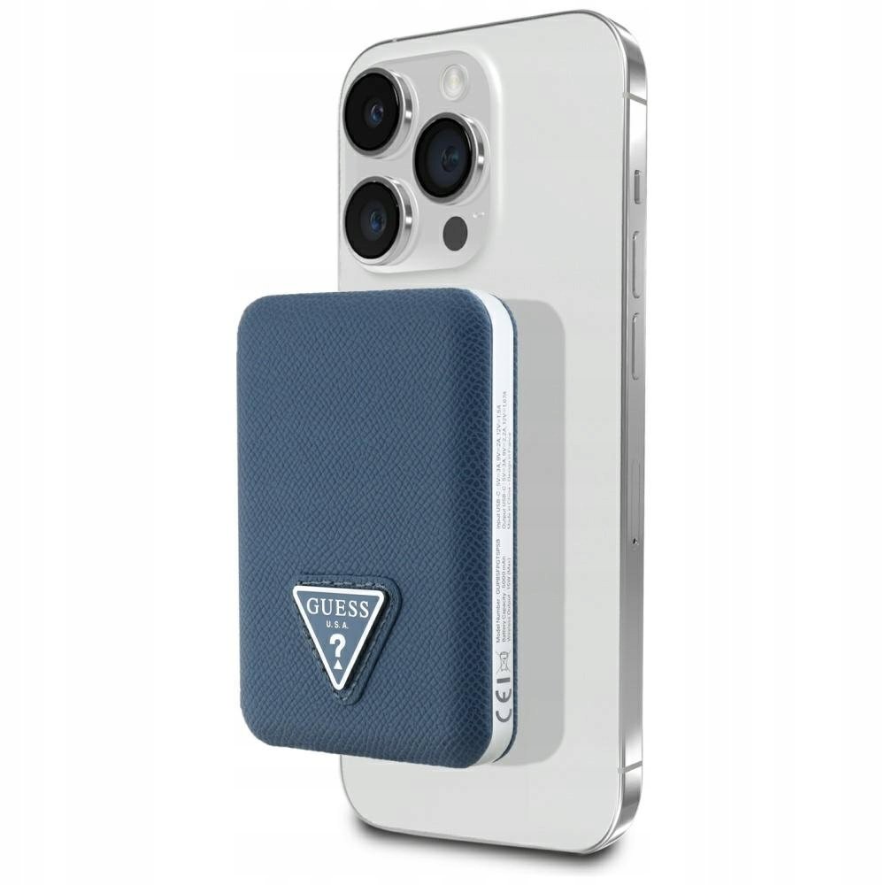 Powerbank indukcyjny Guess Grained Triangle 5000mAh 15W USB-C MagSafe niebi