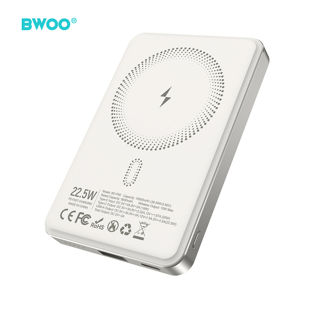 BWOO P82 BO POWER BANK 10000MAH 15W ŁADOWANIE BEZPRZEWODOWE JASNOSZARY