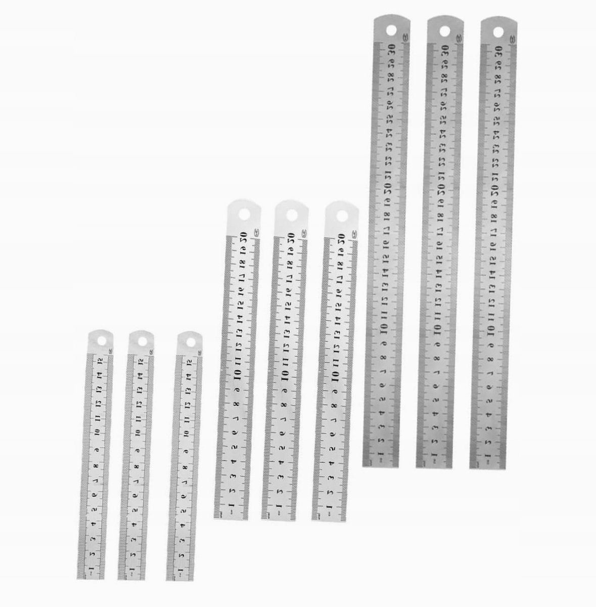 LINIJKI METALOWE 9 SZTUK STAL NIERDZEWNA 15CM 20CM 30CM PRECYZYJNE