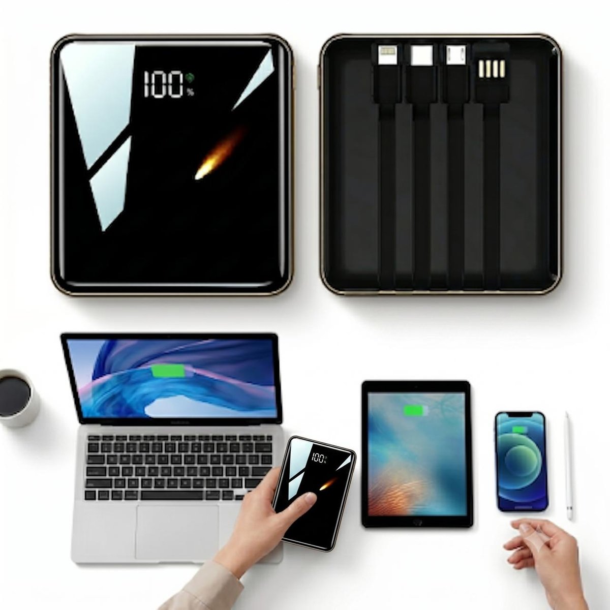 Powerbank 20000mAh VOPTIX DX352 4 wbudowane kable LCD USB-C 22.5W lotniczy