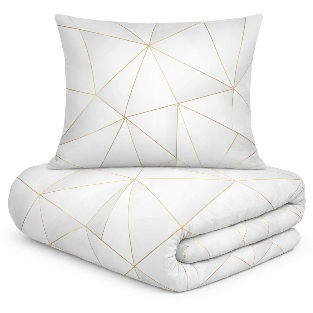 Pościel satynowa 160x200 biała złota geometria Prestige