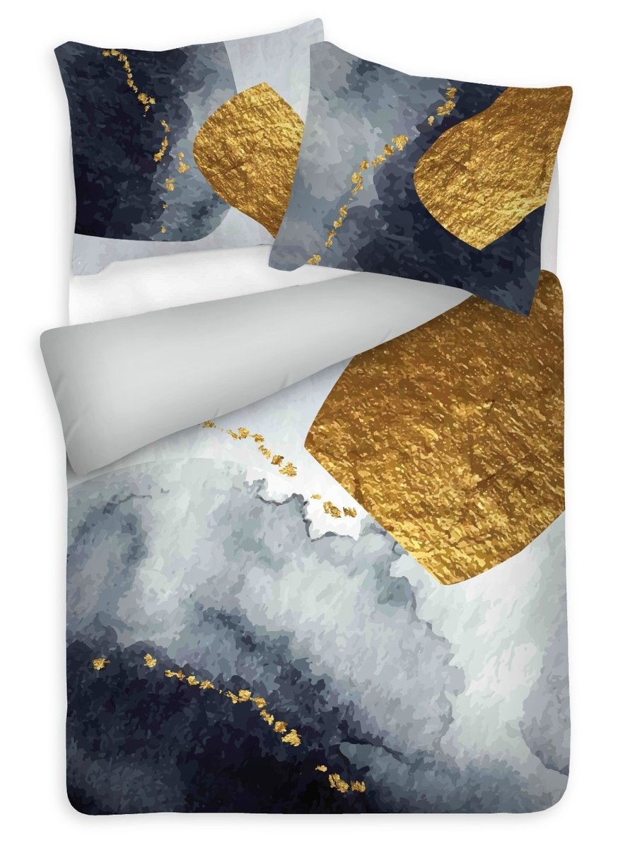 Pościel satynowa 140x200 szara złota marmur Prestige