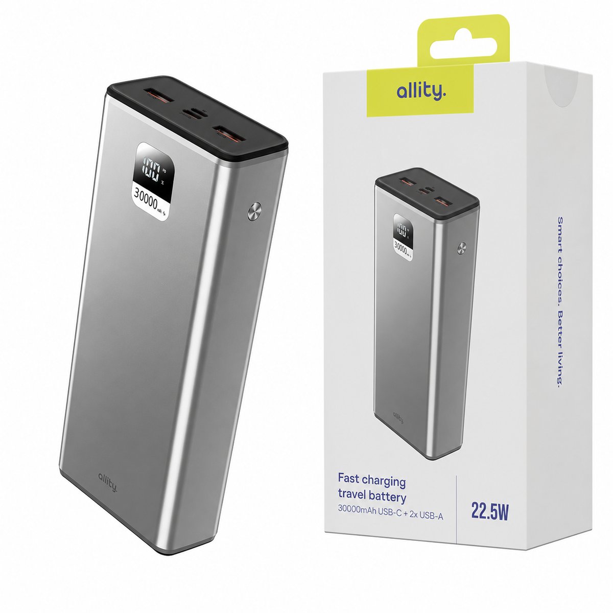 Powerbank Allity APB-100 PD QC 22,5W 30000 mAh szary