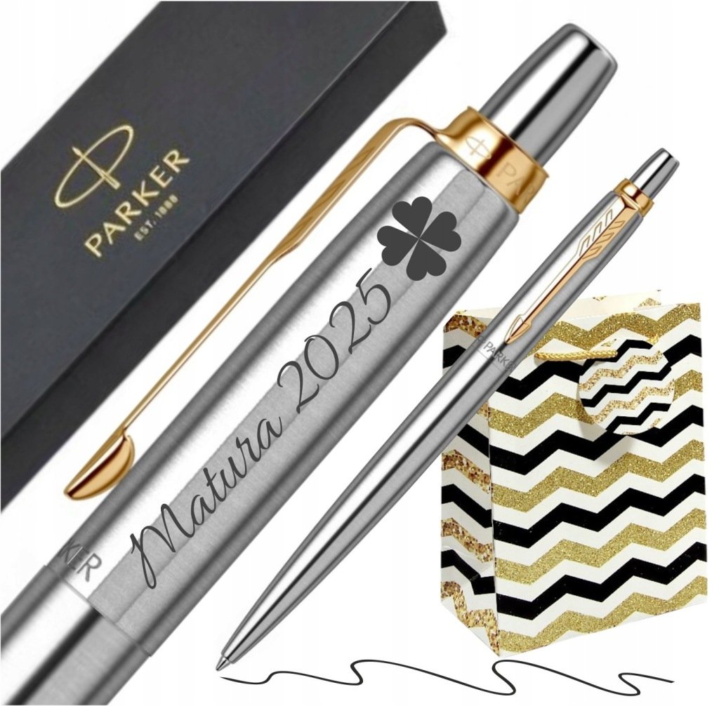 DŁUGOPIS PARKER JOTTER STALOWY ZŁOCONY + GRAWER PREZENT PUDEŁKO