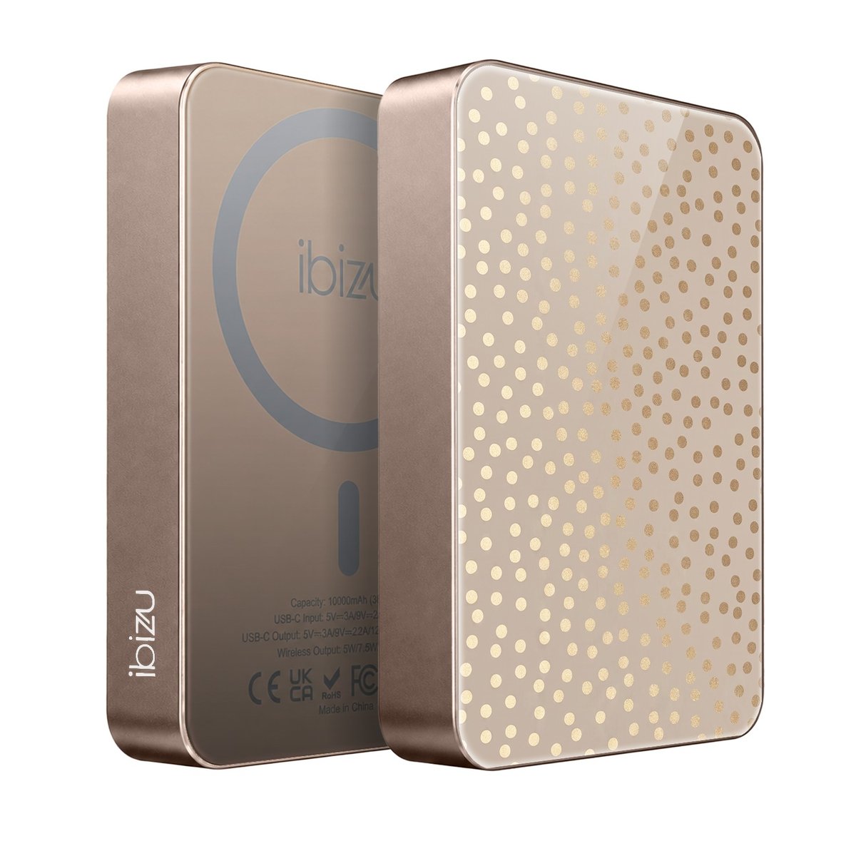 Powerbank IBIZU MagPower 10 000 mAh, tytan pustynny, magnetyczny, aluminiowy, Złote konfetti