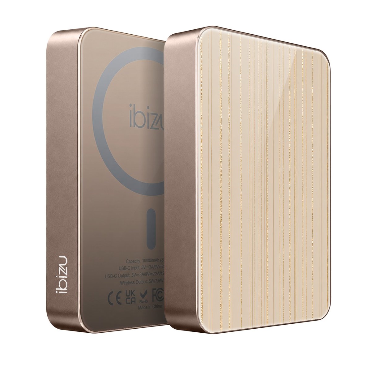 Powerbank IBIZU MagPower 10 000 mAh, tytan pustynny, magnetyczny, aluminiowy, Nici złotego blasku