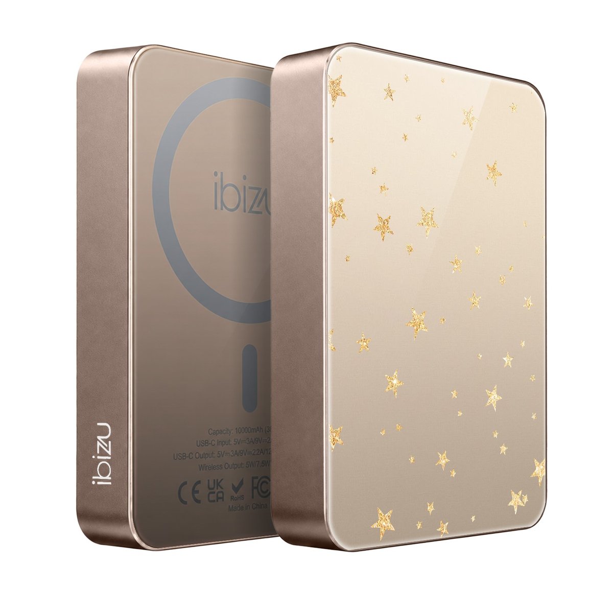 Powerbank IBIZU MagPower 10 000 mAh, tytan pustynny, magnetyczny, aluminiowy, Złote gwiazdki