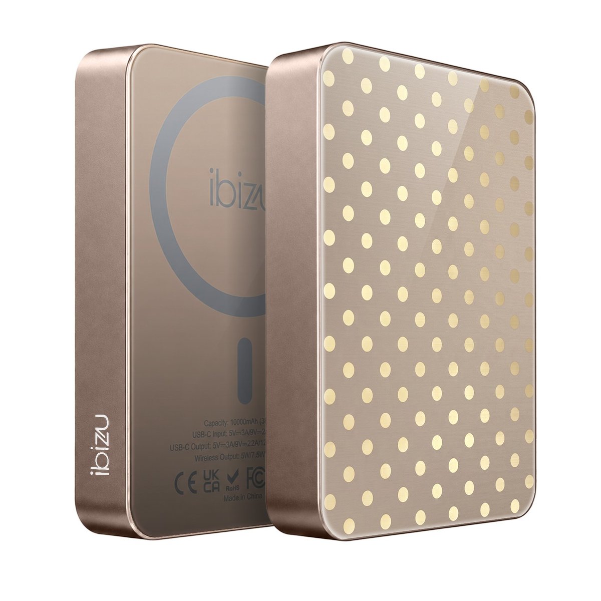 Powerbank IBIZU MagPower 10 000 mAh, tytan pustynny, magnetyczny, aluminiowy, Złote groszki