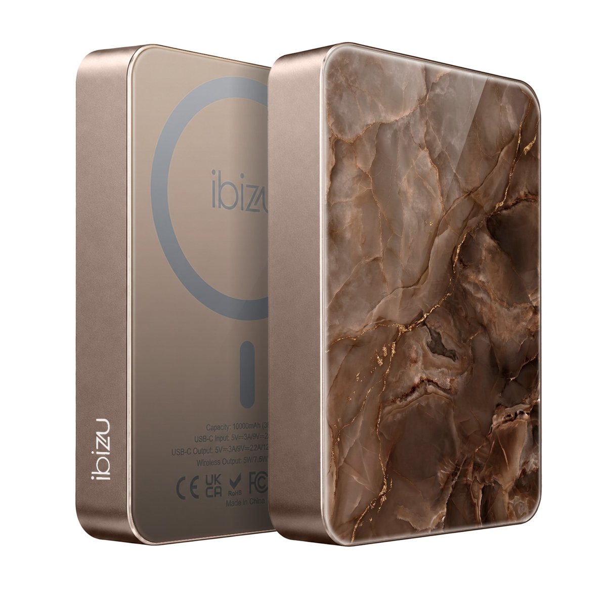 Powerbank IBIZU MagPower 10 000 mAh, tytan pustynny, magnetyczny, aluminiowy, Czekoladowy marmur