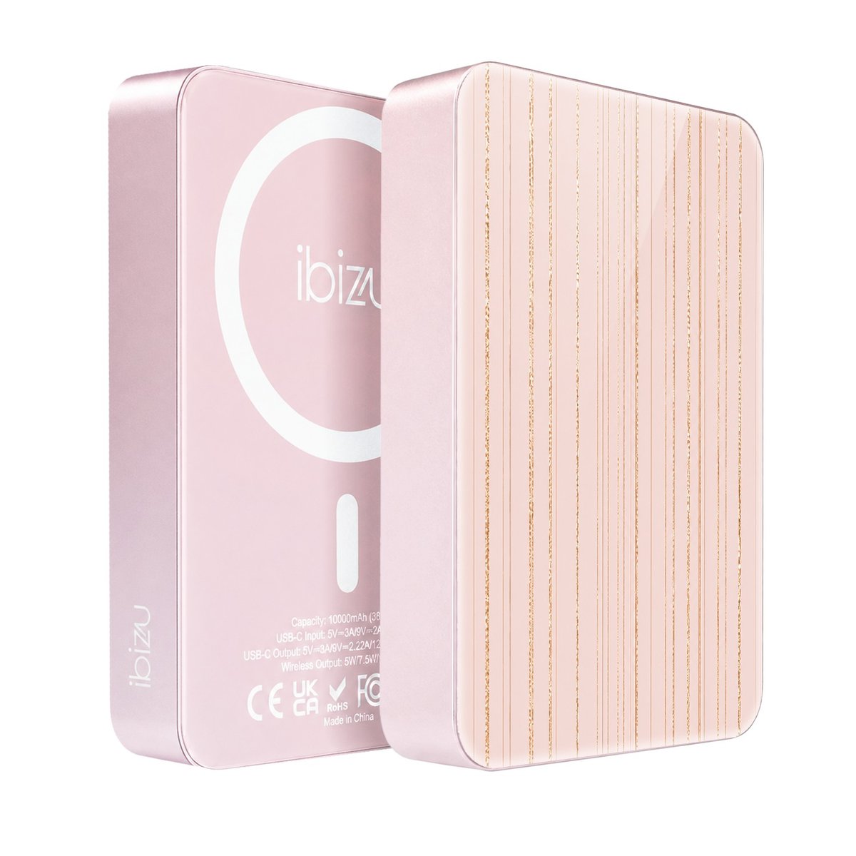 Powerbank IBIZU MagPower 10 000 mAh, pudrowy róż, magnetyczny, aluminiowy, Nici złotego blasku