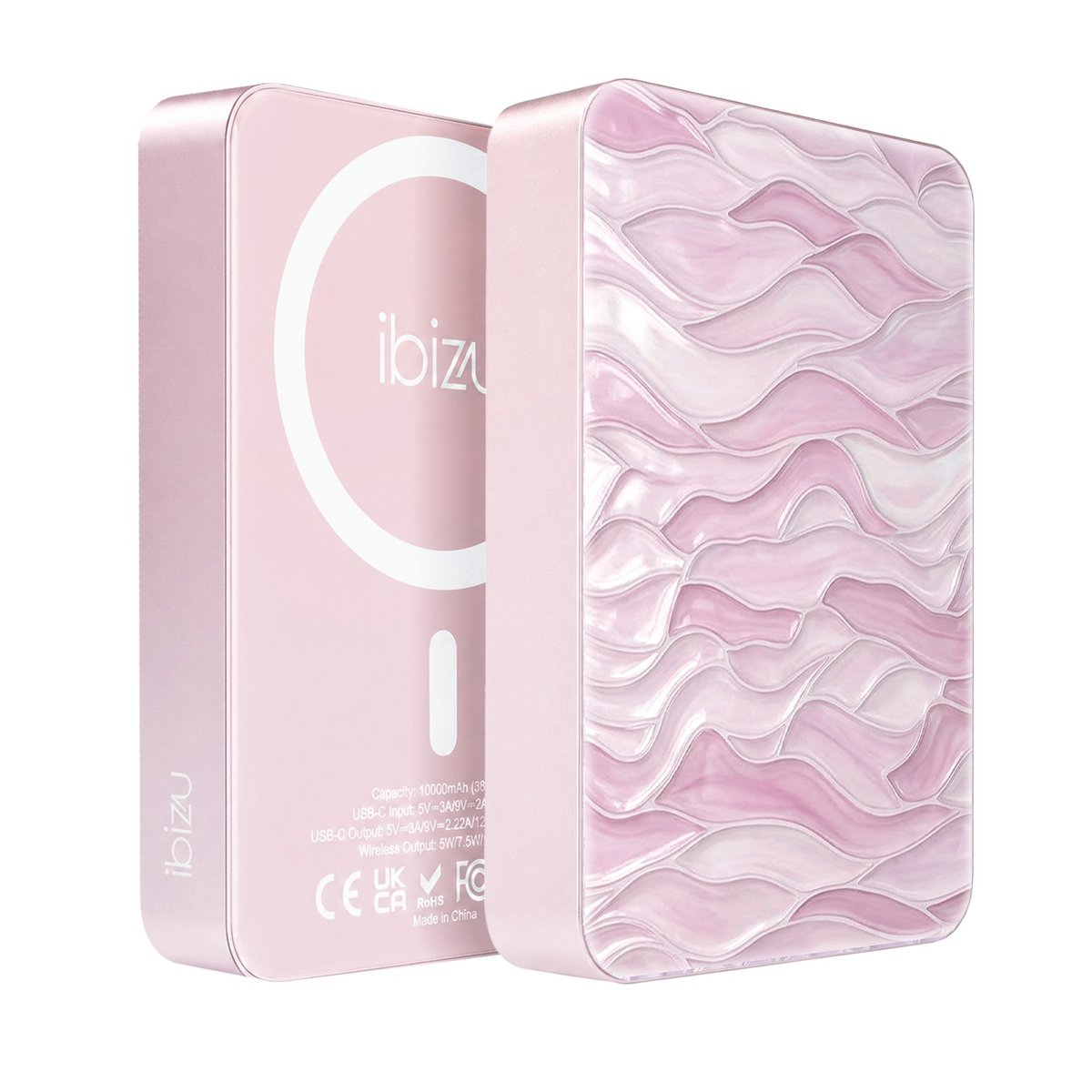 Powerbank IBIZU MagPower 10 000 mAh, pudrowy róż, magnetyczny, aluminiowy, Różowe fale
