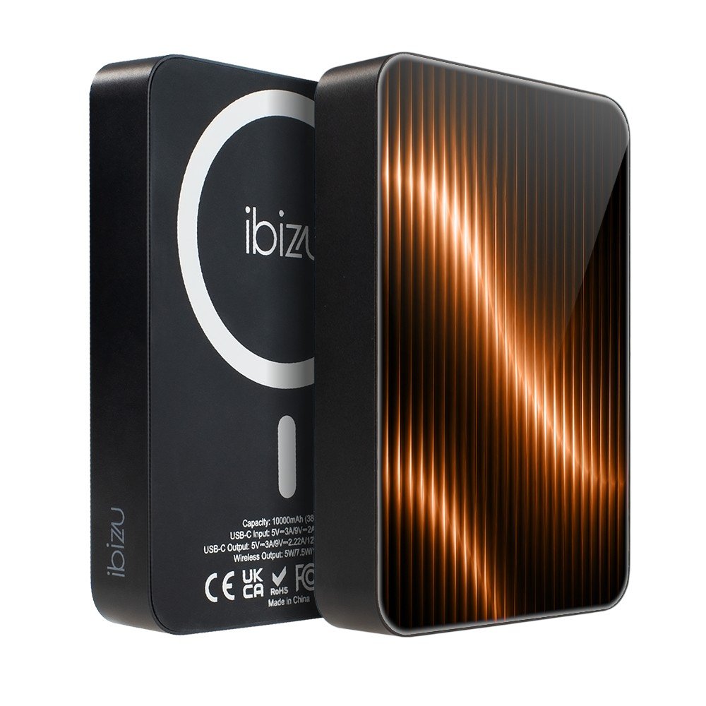 Powerbank IBIZU MagPower 10 000 mAh, gwiezdna czerń, magnetyczny, aluminiowy, Pomarańczowe Inferno