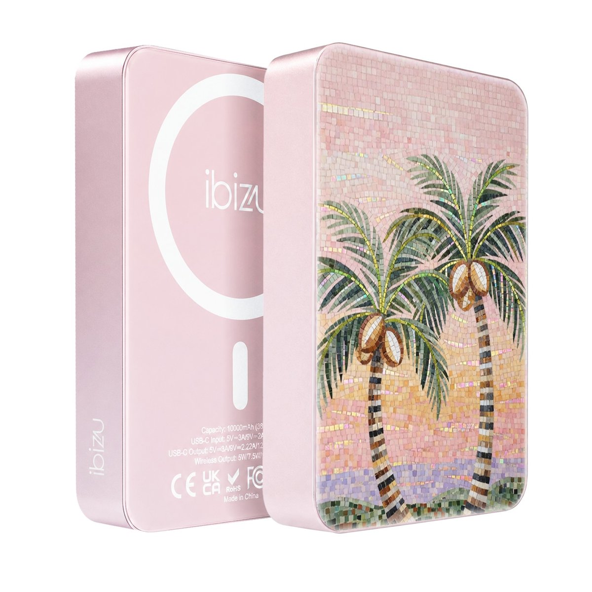Powerbank IBIZU MagPower 10 000 mAh, pudrowy róż, magnetyczny, aluminiowy, Sycylijska palma
