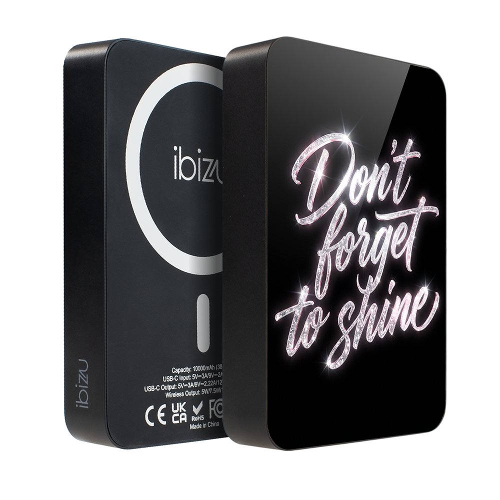 Powerbank IBIZU MagPower 10 000 mAh, gwiezdna czerń, magnetyczny, aluminiowy, Don't Forget to Shine
