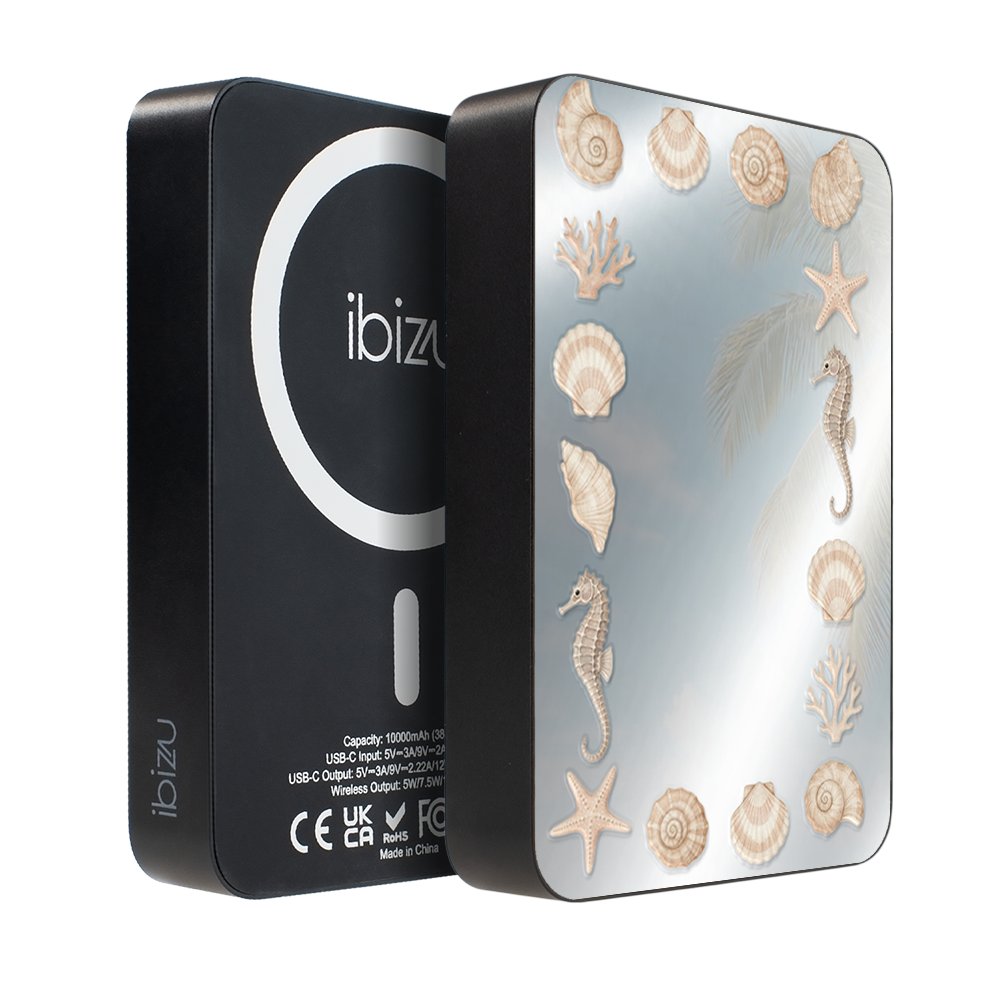 Powerbank IBIZU MagPower 10 000 mAh, gwiezdna czerń, magnetyczny, aluminiowy, Muszelkowe lustro