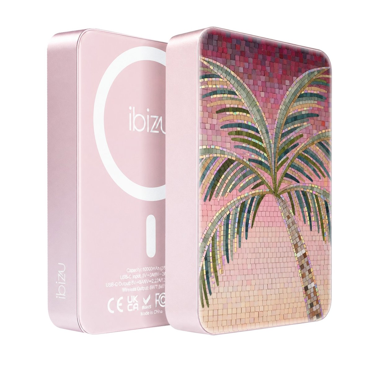 Powerbank IBIZU MagPower 10 000 mAh, pudrowy róż, magnetyczny, aluminiowy, Kalabryjska palma