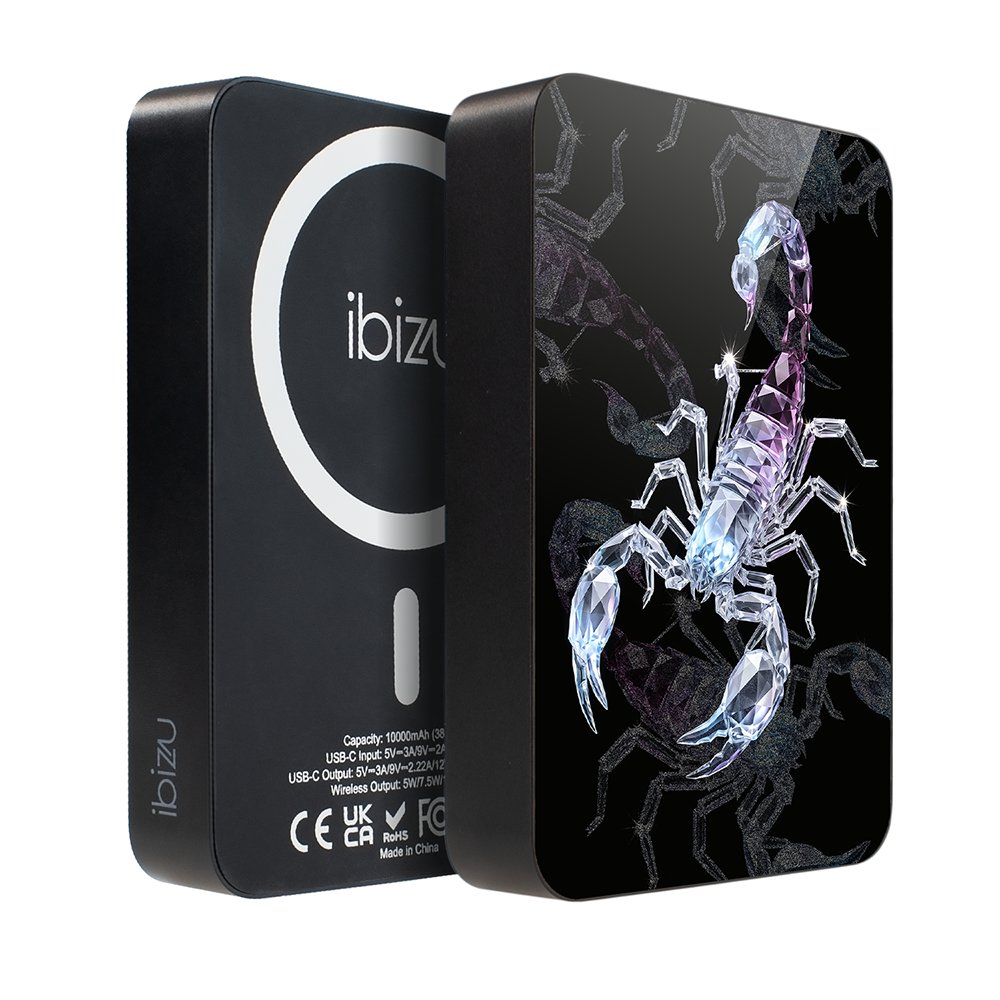 Powerbank IBIZU MagPower 10 000 mAh, gwiezdna czerń, magnetyczny, aluminiowy, Kryształowy skorpion