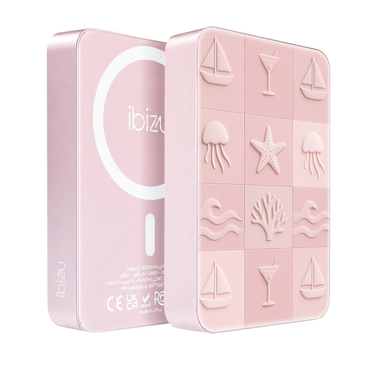 Powerbank IBIZU MagPower 10 000 mAh, pudrowy róż, magnetyczny, aluminiowy, Koralowy klub