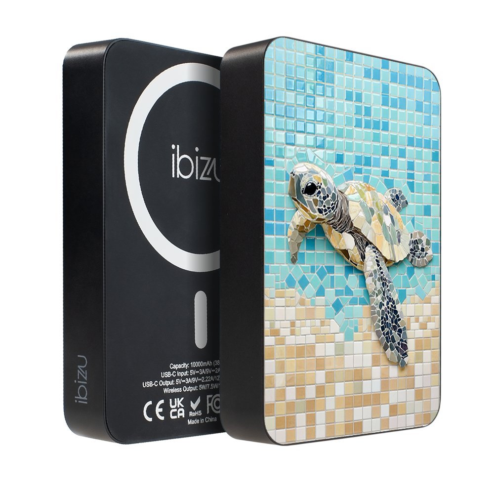 Powerbank IBIZU MagPower 10 000 mAh, gwiezdna czerń, magnetyczny, aluminiowy, Żółw Caretta