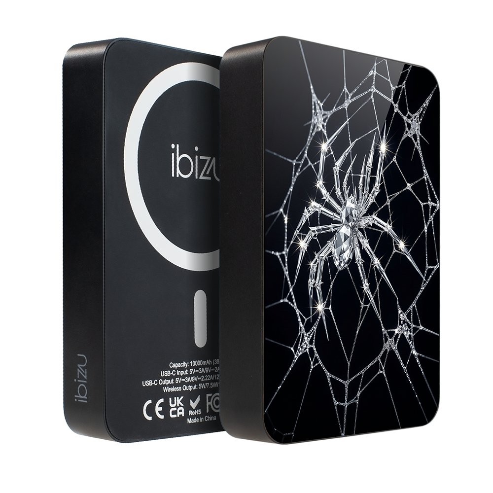Powerbank IBIZU MagPower 10 000 mAh, gwiezdna czerń, magnetyczny, aluminiowy, Kryształowy pająk