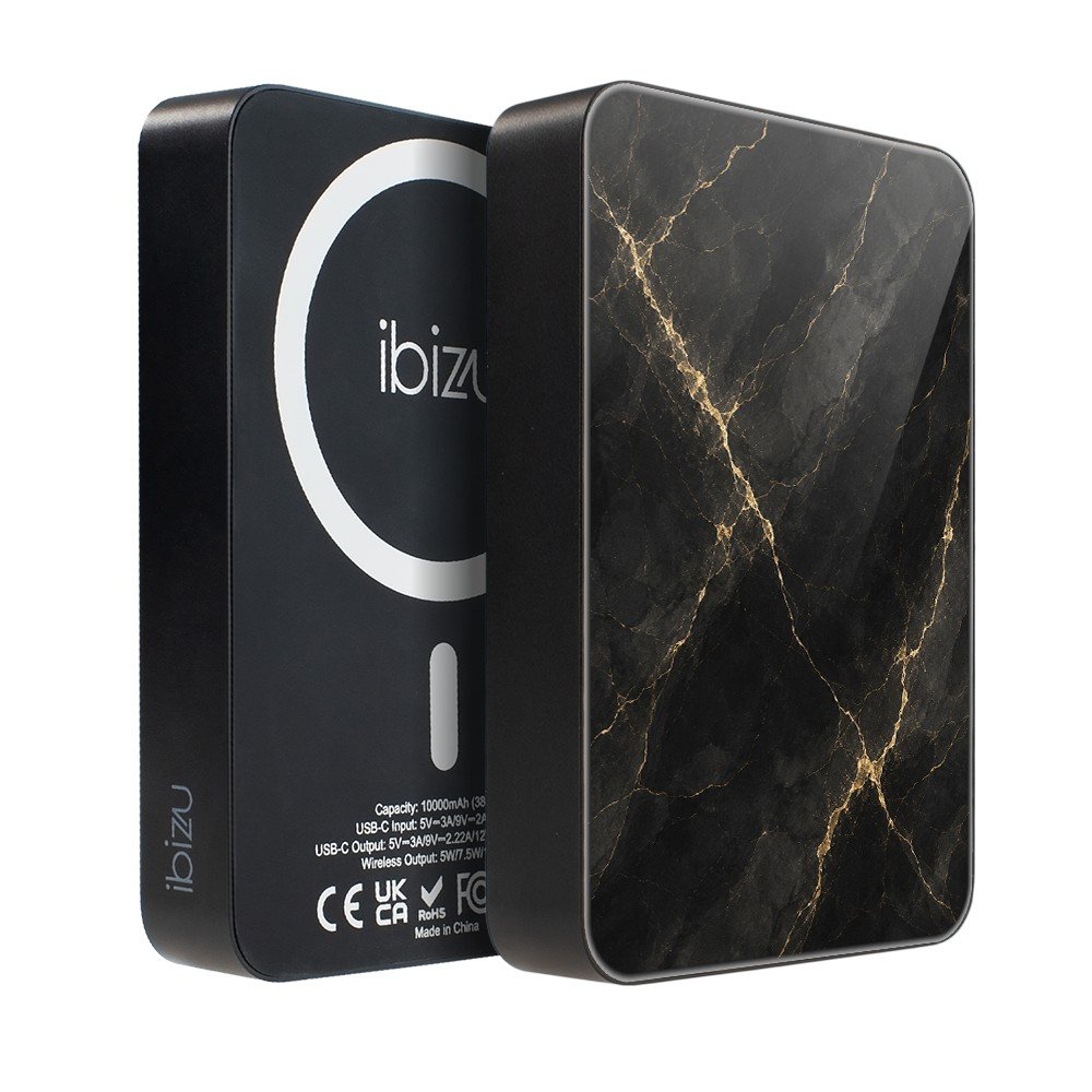 Powerbank IBIZU MagPower 10 000 mAh, gwiezdna czerń, magnetyczny, aluminiowy, Złoty marmur