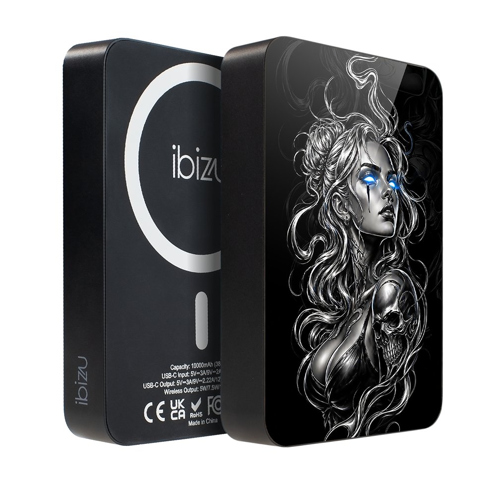 Powerbank IBIZU MagPower 10 000 mAh, gwiezdna czerń, magnetyczny, aluminiowy, Gotycka muza