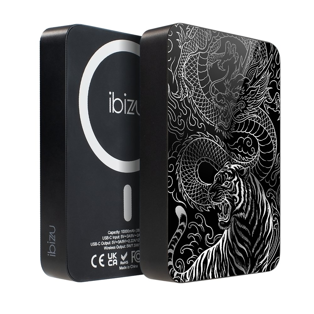 Powerbank IBIZU MagPower 10 000 mAh, gwiezdna czerń, magnetyczny, aluminiowy, Tygrys i smok