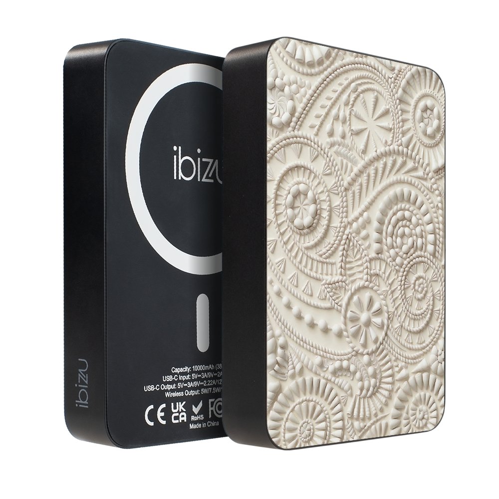 Powerbank IBIZU MagPower 10 000 mAh, gwiezdna czerń, magnetyczny, aluminiowy, Piaszczysty Ornament Jasny