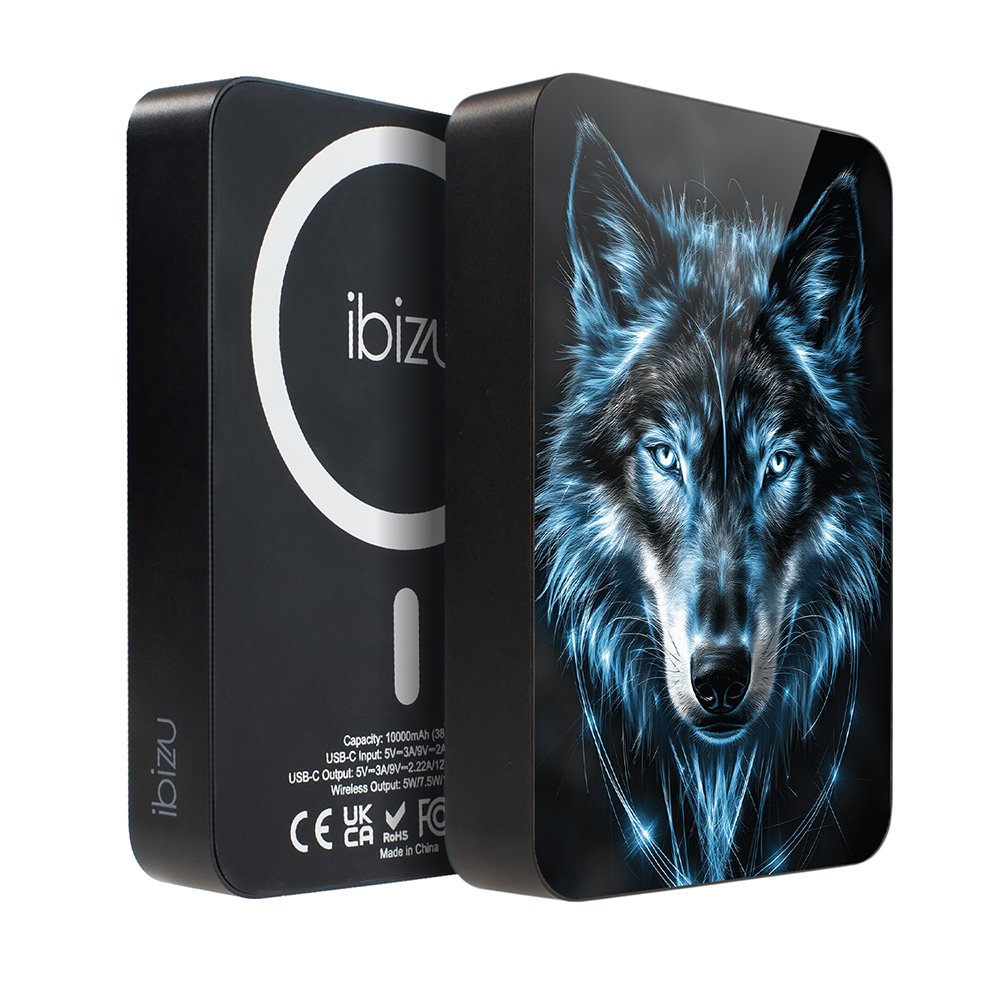 Powerbank IBIZU MagPower 10 000 mAh, gwiezdna czerń, magnetyczny, aluminiowy, Lodowy Wilk