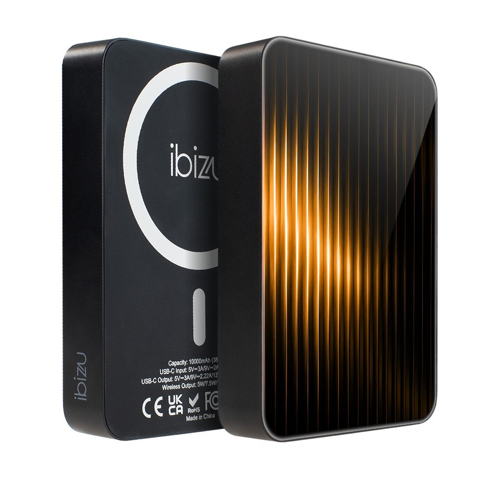 Powerbank IBIZU MagPower 10 000 mAh, gwiezdna czerń, magnetyczny, aluminiowy, Pomarańczowy blask