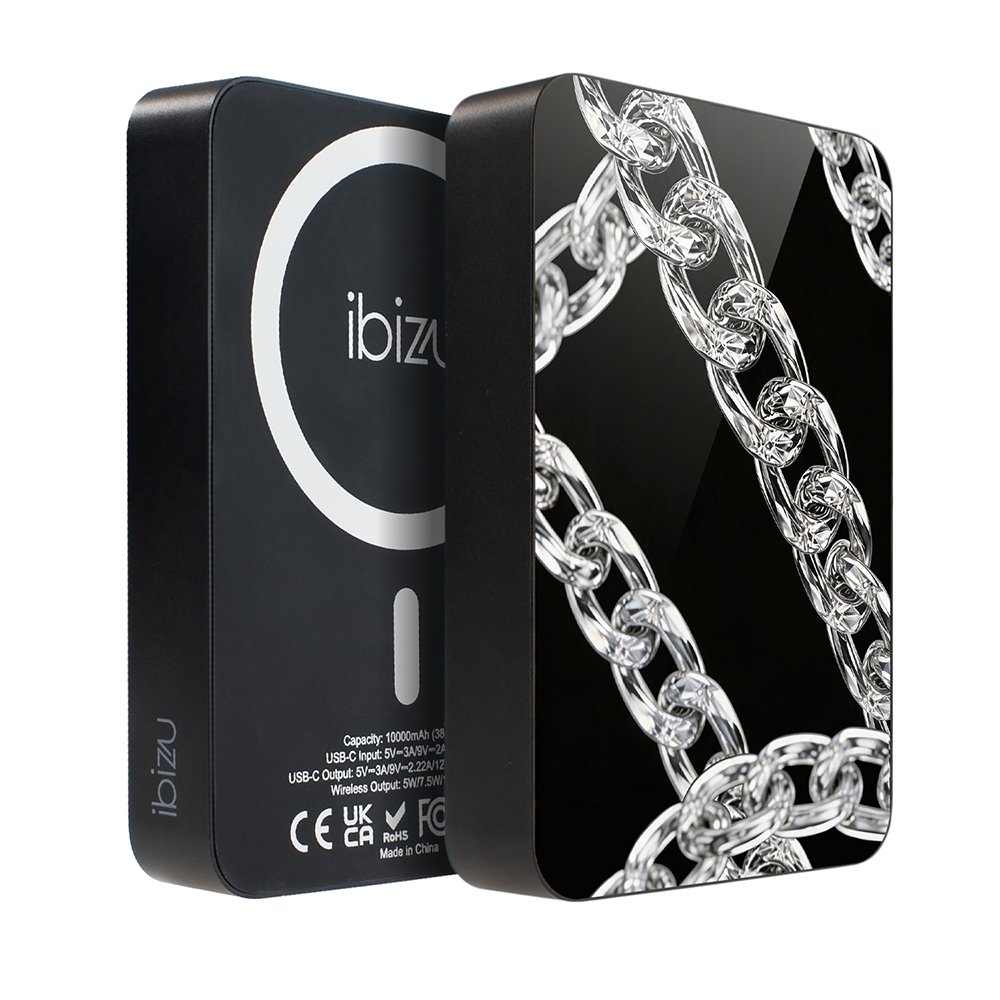 Powerbank IBIZU MagPower 10 000 mAh, gwiezdna czerń, magnetyczny, aluminiowy, Srebrny łańcuch