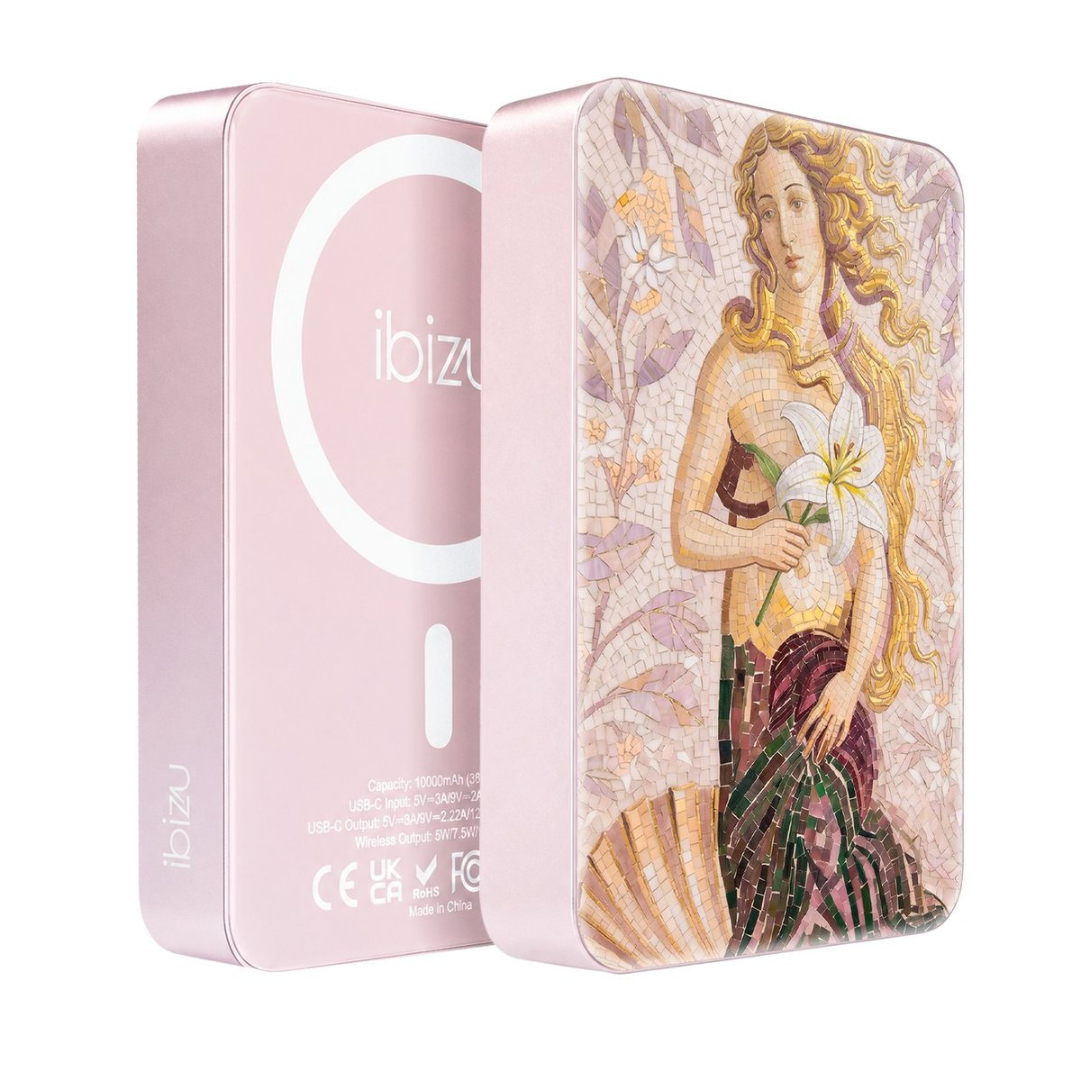 Powerbank IBIZU MagPower 10 000 mAh, pudrowy róż, magnetyczny, aluminiowy, Narodziny Wenus