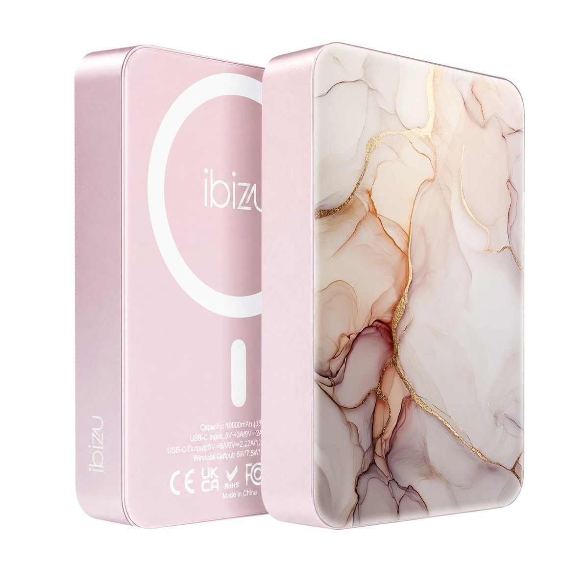 Powerbank IBIZU MagPower 10 000 mAh, pudrowy róż, magnetyczny, aluminiowy, Różany alabaster