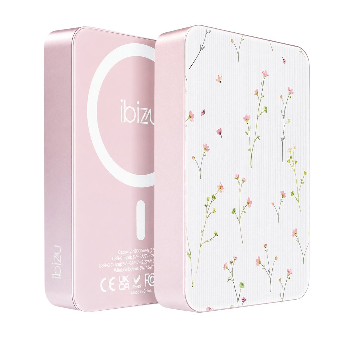 Powerbank IBIZU MagPower 10 000 mAh, pudrowy róż, magnetyczny, aluminiowy, Polna fantazja