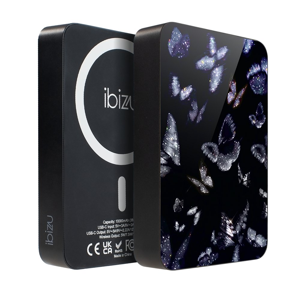 Powerbank IBIZU MagPower 10 000 mAh, gwiezdna czerń, magnetyczny, aluminiowy, Nocne Motyle