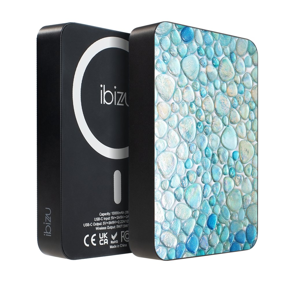 Powerbank IBIZU MagPower 10 000 mAh, gwiezdna czerń, magnetyczny, aluminiowy, Turkusowe krople