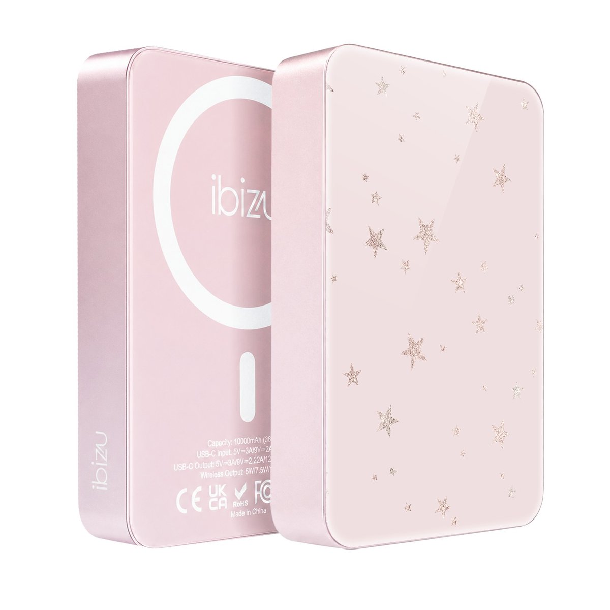 Powerbank IBIZU MagPower 10 000 mAh, pudrowy róż, magnetyczny, aluminiowy, Ciche gwiazdki