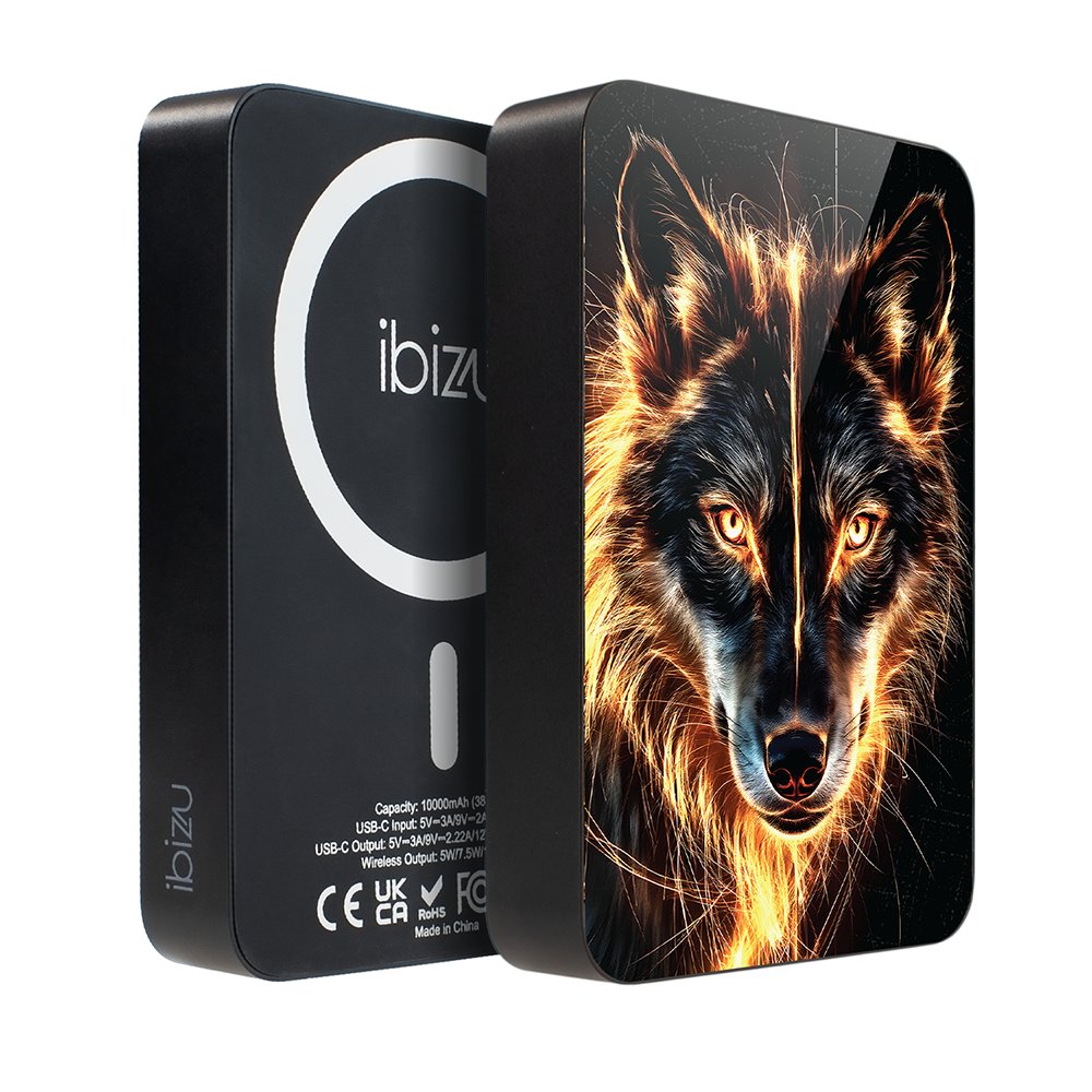 Powerbank IBIZU MagPower 10 000 mAh, gwiezdna czerń, magnetyczny, aluminiowy, Ognisty Wilk