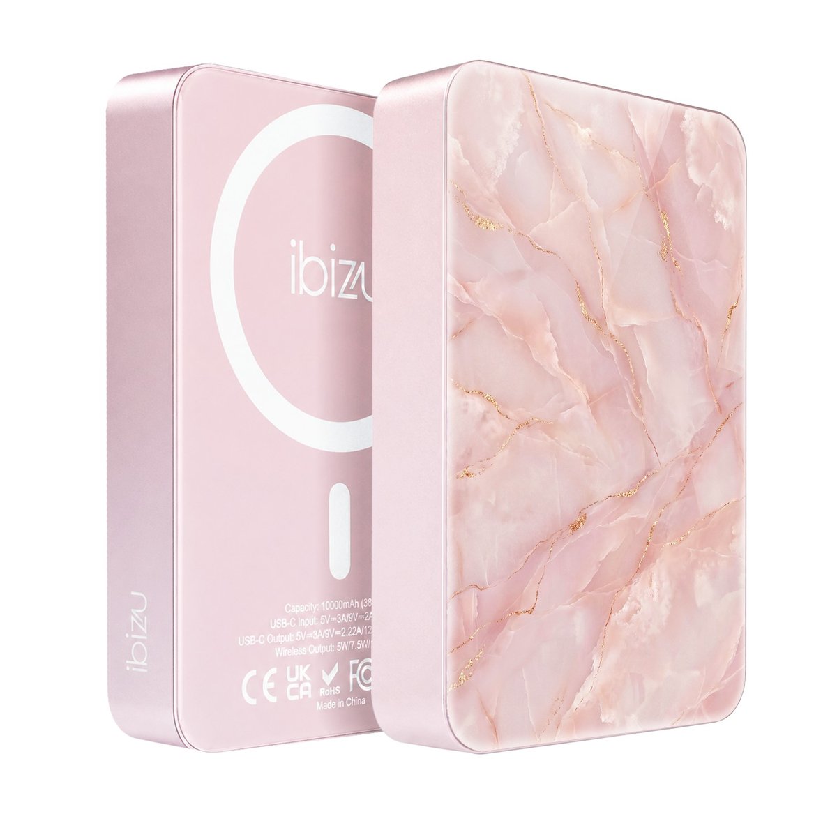 Powerbank IBIZU MagPower 10 000 mAh, pudrowy róż, magnetyczny, aluminiowy, Różany marmur