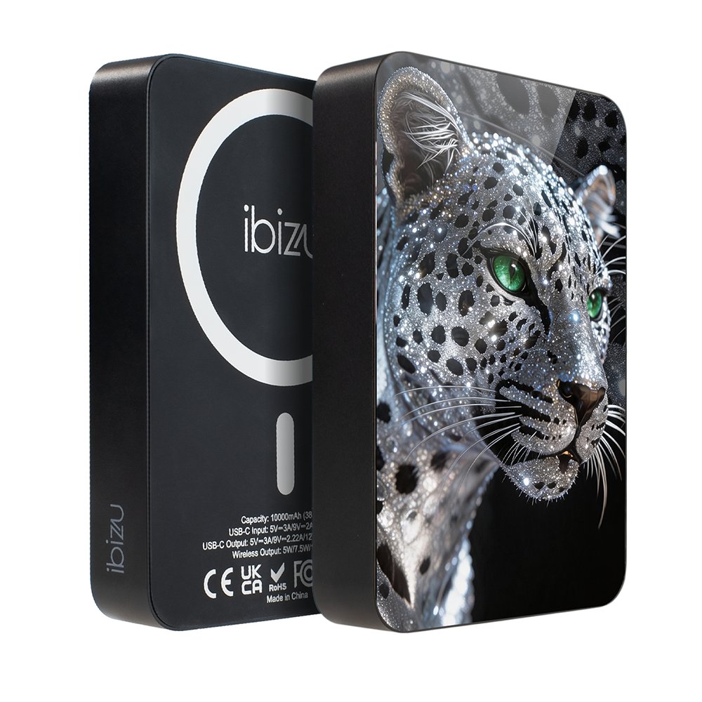 Powerbank IBIZU MagPower 10 000 mAh, gwiezdna czerń, magnetyczny, aluminiowy, Oczy pantery