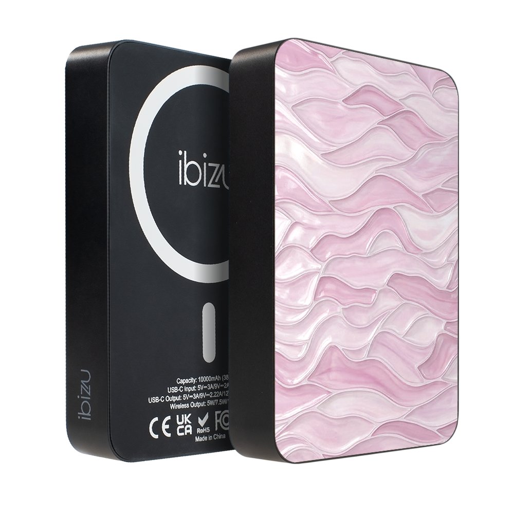 Powerbank IBIZU MagPower 10 000 mAh, gwiezdna czerń, magnetyczny, aluminiowy, Różowe fale