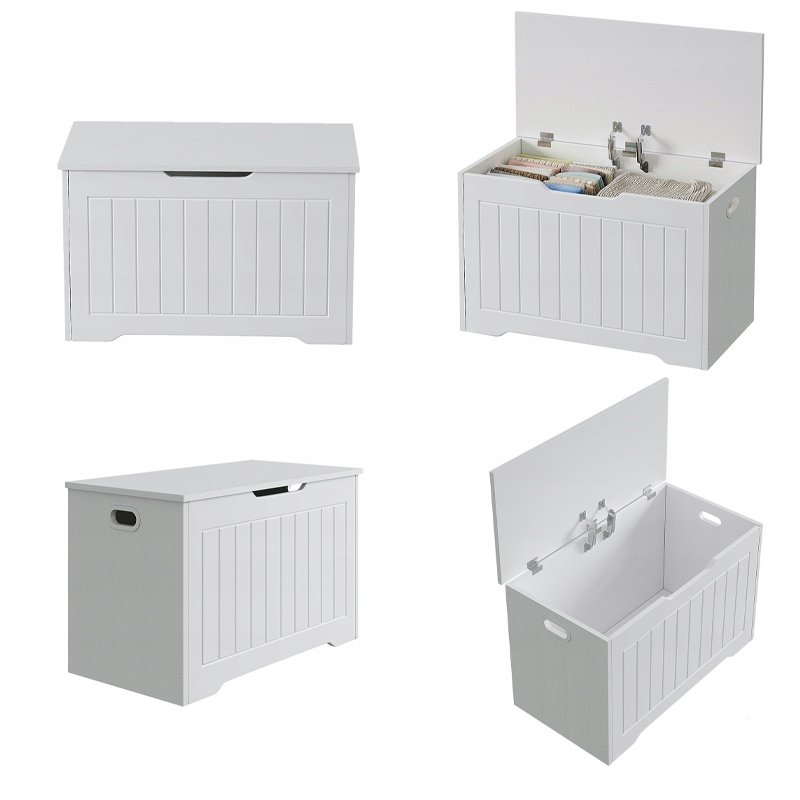 Drewniana duża skrzynia do przechowywania biała kufer na pościel loft 76 cm