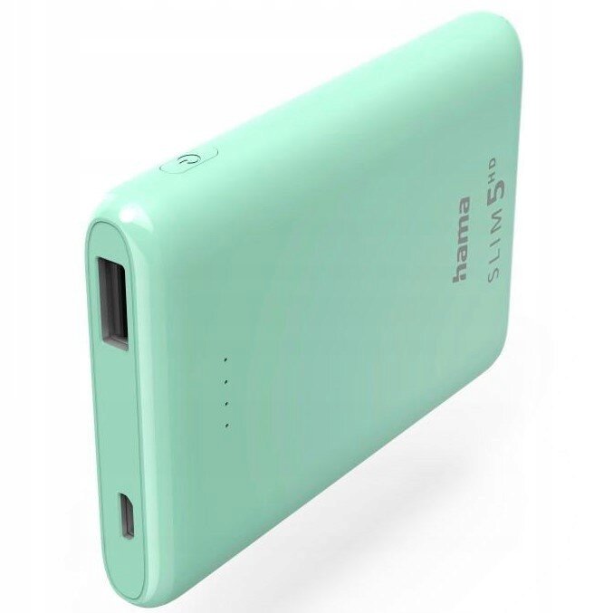 Miętowy powerbank Hama Power Pack Slim 5HD 5000 mAh USB-A, waga 113g