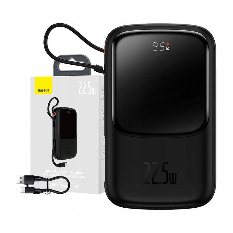 POWERBANK BASEUS 10000mAh QPOW PRO Z KABLEM USB-C 22.5W QC/PD CZARNY
