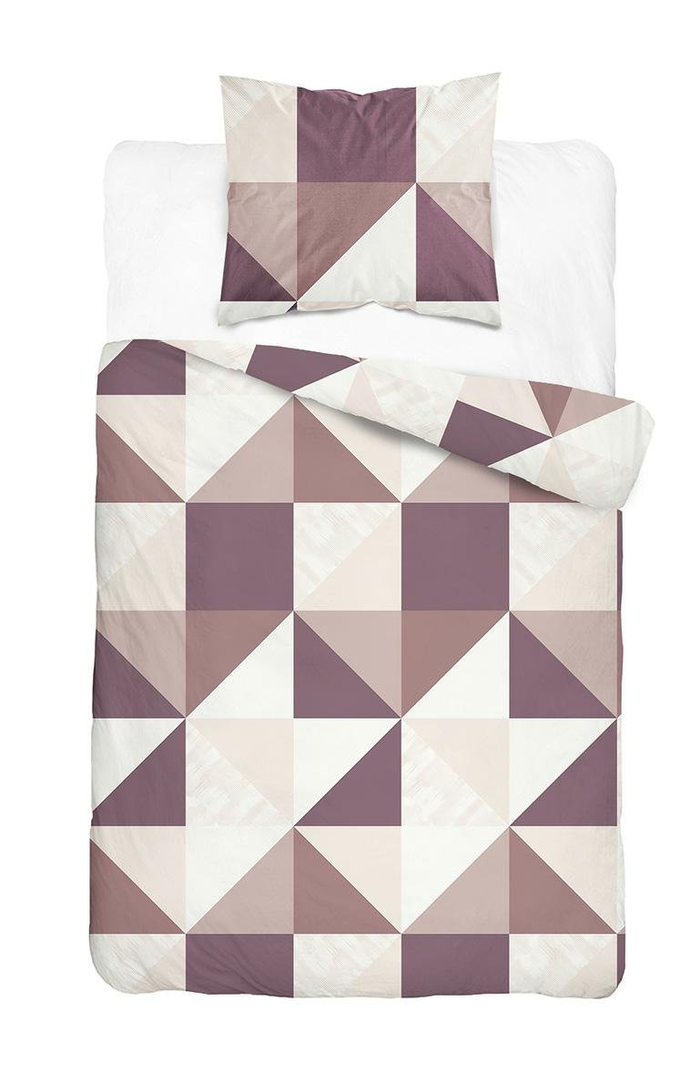 Pościel satynowa 140x200 biała fioletowa w geometryczny - Home Satin